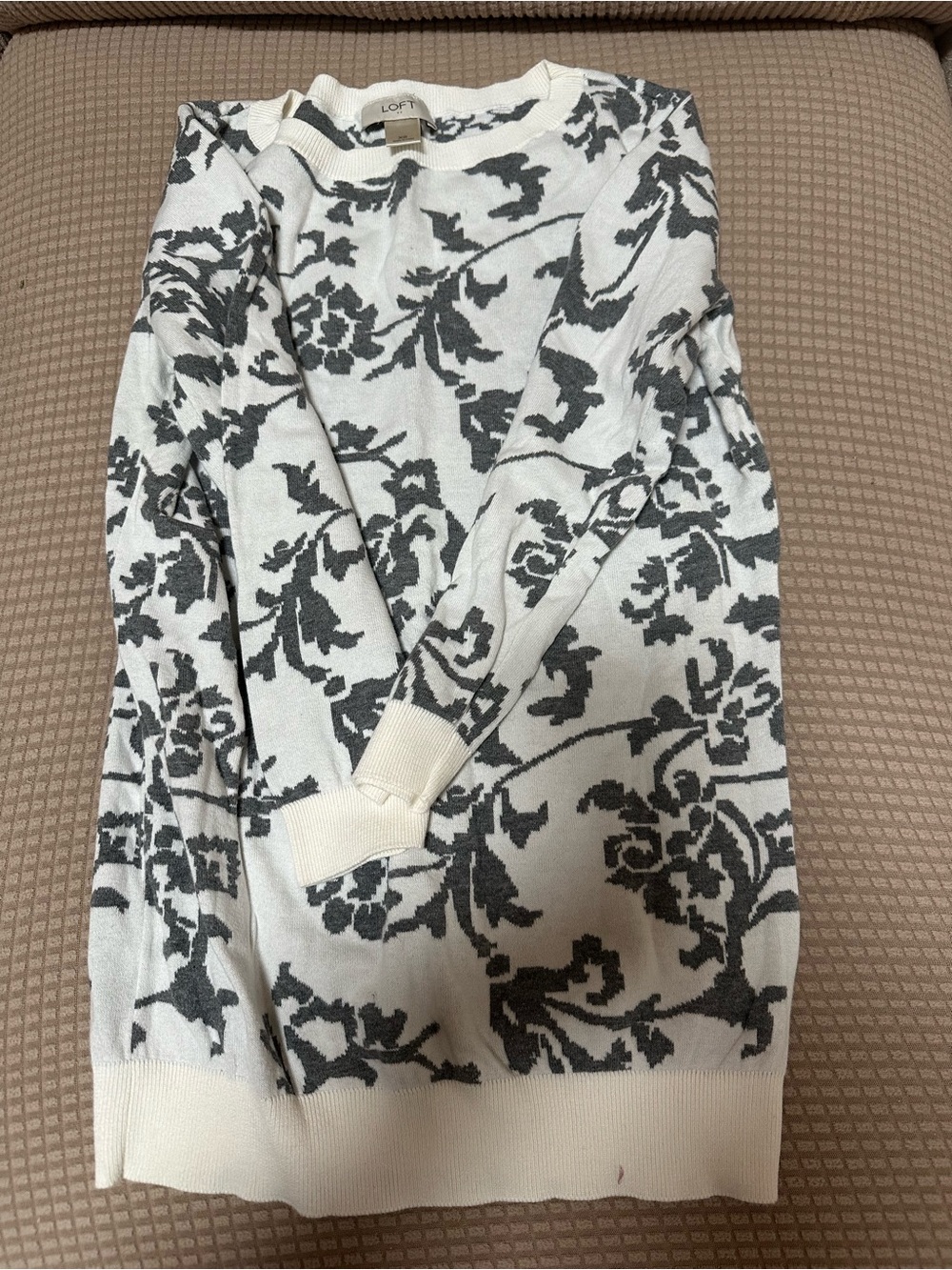 LOFT Cream and Charcoal Floral Midi Skirt